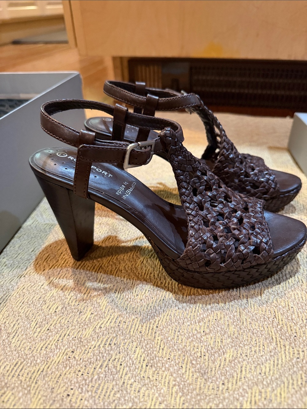 Rockport Dark Brown Woven Platform Heel Sandals